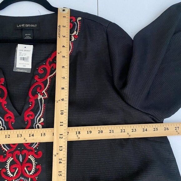 Lane Bryant Blouse Sz 22/24 Popover Embellished 3/4 Balloon Sleeve Elastic Waist - Picture 8 of 10